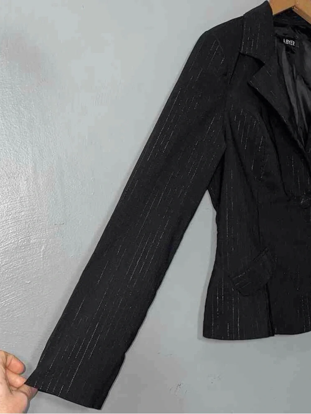 A. Byer Women's Black Pinstripe Blazer